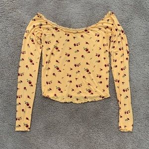 off-the-shoulder, lettuce edged shirt